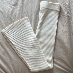 Elegant Cream Ribbed Wide Leg Pants